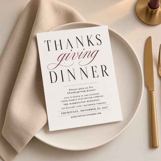 Elegante Calligraphy Thanksgiving Dinner Kaart