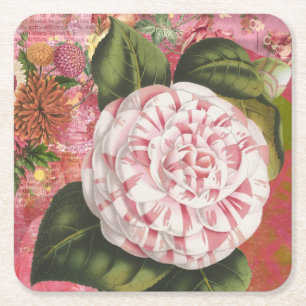 Elegante  Camellia Bloemen Collage Kartonnen Onderzetters