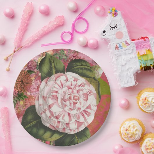 Elegante  Camellia Bloemen Collage Papieren Bordje (Feest)