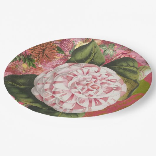 Elegante  Camellia Bloemen Collage Papieren Bordje (Gekanteld)