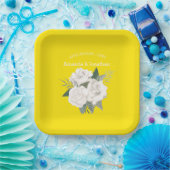 Elegante Canary Geel en Witte Rozen Bruiloft Papieren Bordje (Feest)