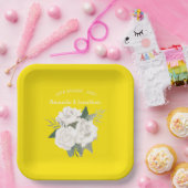 Elegante Canary Geel en Witte Rozen Bruiloft Papieren Bordje (Feest)