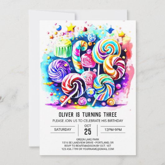 Elegante Candyland Printable Verjaardag Kaart (Voorkant)
