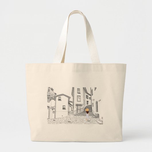 Elegante Canvas tas met handgetekende oude stad (Voorkant)
