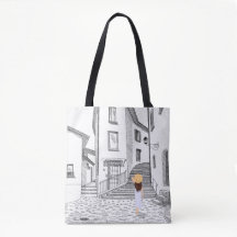 Elegante Canvas tas met handgetekende oude stad