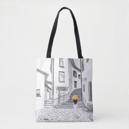 Elegante Canvas tas met handgetekende oude stad