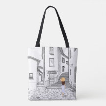 Elegante Canvas tas met handgetekende oude stad