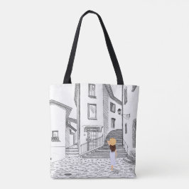 Elegante Canvas tas met handgetekende oude stad