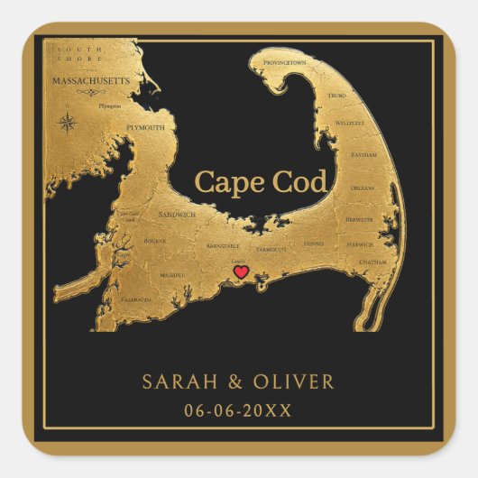 Elegante Cape Cod Kaart Trouw  Vierkante Sticker (Voorkant)