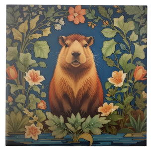 Elegante Capybara William Morris Geïnspireerd Tegeltje
