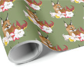 Elegante Caracal Wilde Kat Lelies Bloemengroen Cadeaupapier (Rol Hoek)