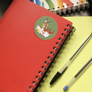 Elegante Caracal Wilde Kat Lilies Bloemrijk Groen Ronde Sticker