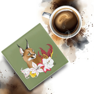 Elegante Caracal Wilde Katachtige Lelies Bloemig G Glazen Onderzetter