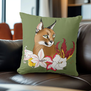 Elegante Caracal Wilde Katachtige Lelies Bloemrijk Kussen