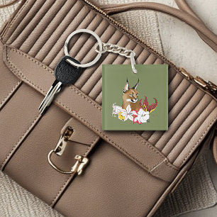 Elegante Caracal Wilde Katachtige Lelies Bloemrijk Sleutelhanger