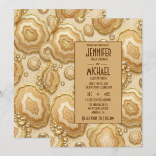 Elegante Caramel en Goud Geode Trouwuitnodigingen Kaart