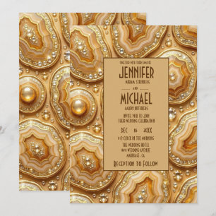 Elegante Caramel en Goud Geode Trouwuitnodigingen Kaart