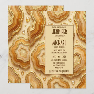 Elegante Caramel en Goud Geode Trouwuitnodigingen Kaart