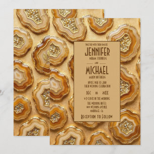 Elegante Caramel en Goud Geode Trouwuitnodigingen Kaart