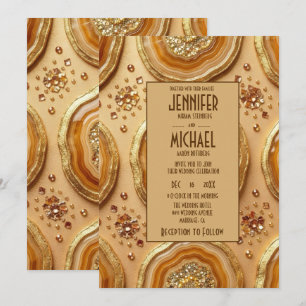 Elegante Caramel en Goud Geode Trouwuitnodigingen Kaart