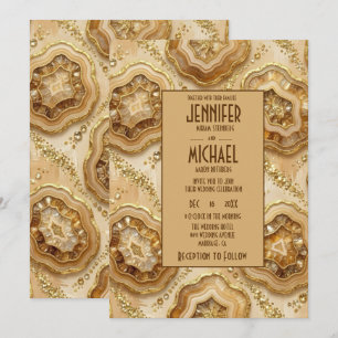 Elegante Caramel en Goud Geode Trouwuitnodigingen Kaart