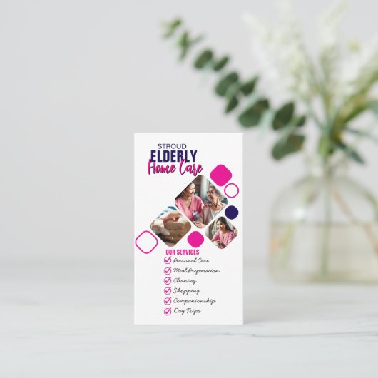 Elegante Caregiver foto Grijs & Blauw Ontwerp Visitekaartje (Staand voorkant)