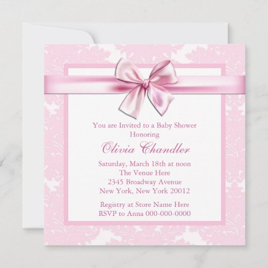 Elegante Carriage Pink Damask Baby shower Invitati Kaart (Achterkant)
