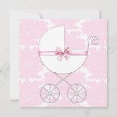 Elegante Carriage Pink Damask Baby shower Invitati Kaart (Voorkant)