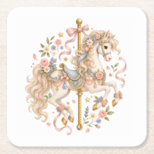 Elegante Carrouselpaard Franse Sprookje Kartonnen Onderzetters