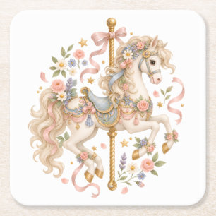 Elegante Carrouselpaard Franse Sprookje Kartonnen Onderzetters