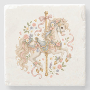 Elegante Carrouselpaard Franse Sprookje Stenen Onderzetter