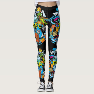 Elegante cartoon tekening Reizend Zwart Modern Leggings