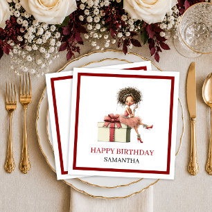 Elegante Cartoon Vrouw Marsala Script Verjaardag S Servet