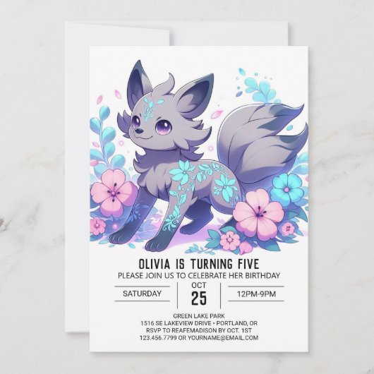 Elegante Cartoon Wolf Digitale Verjaardag Kaart (Voorkant)