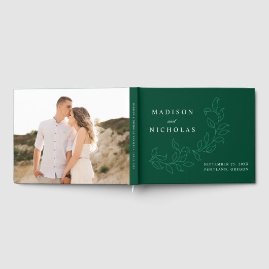 Elegante Cascading Green Leaves Fotobruiloft Gastenboek (Volledig)