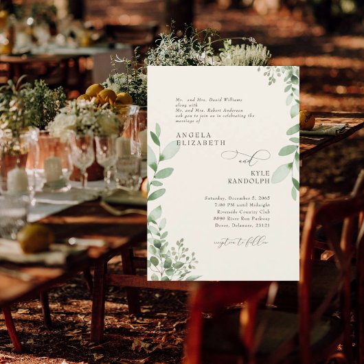 Elegante Cascading Greenery Cream Wedding Kaart
