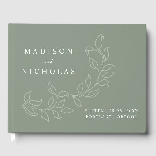 Elegante Cascading Sage Green Leaves Fotobruiloft Gastenboek (Voorkant)