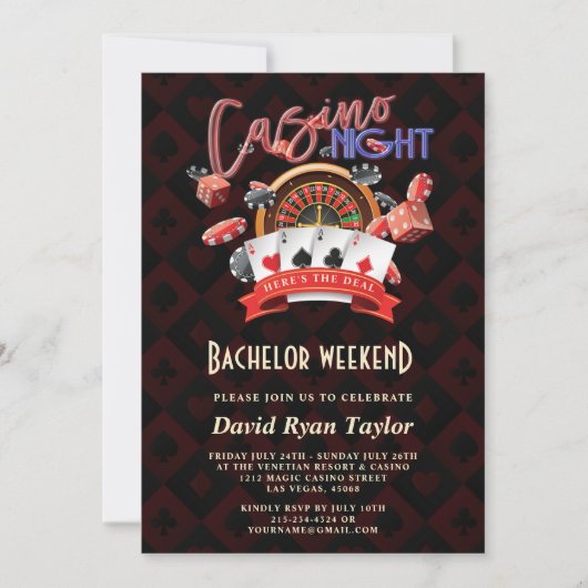 Elegante Casino Nacht Vegas Bachelor Weekend Kaart (Voorkant)