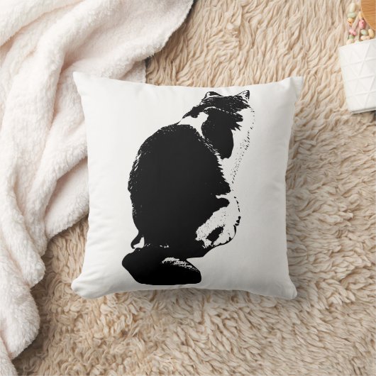 Elegante Cat Back Silhouette Inkt Kunstkussen Kussen (Deken)