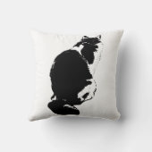 Elegante Cat Back Silhouette Inkt Kunstkussen Kussen (Achterkant)