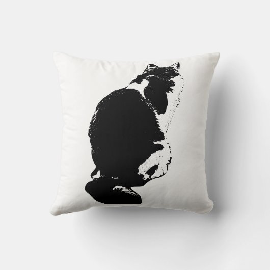 Elegante Cat Back Silhouette Inkt Kunstkussen Kussen (Achterkant)