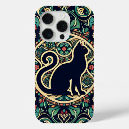 Elegante Cat Shadow & Floral telefoonhoes iPhone 15 Pro Case