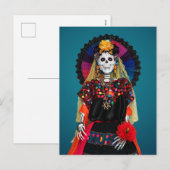 Elegante Catrina in Mexicaanse traditionele kledij Feestdagenkaart (Voorkant / Achterkant)