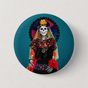 Elegante Catrina in Mexicaanse traditionele kledij Ronde Button 5,7 Cm