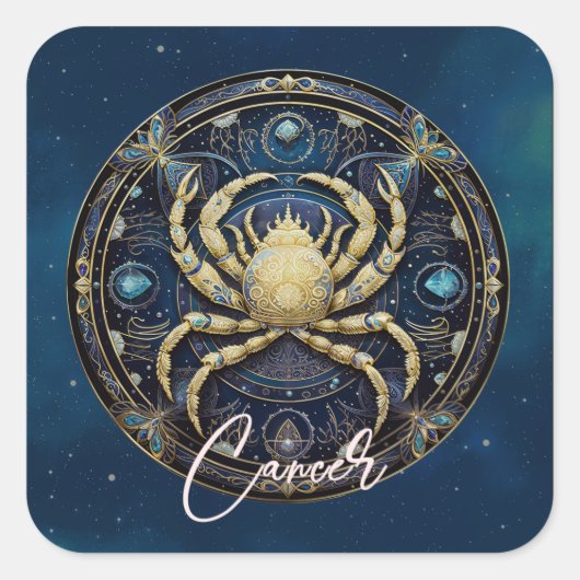 Elegante Celestial Crab Zonneteken Zwart Goud Kank Vierkante Sticker (Voorkant)