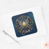 Elegante Celestial Crab Zonneteken Zwart Goud Kank Vierkante Sticker (Envelop)