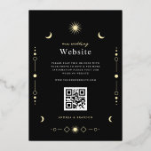 Elegante Celestial Gouden Maan & Zon QR Code Bruil Folie Uitnodiging (Achterkant)