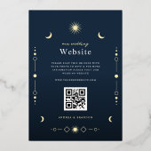 Elegante Celestial Gouden Maan & Zon QR Code Bruil Folie Uitnodiging (Achterkant)