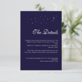Elegante Celestial Midnight Blue Wedding Details Informatiekaartje (Staand voorkant)