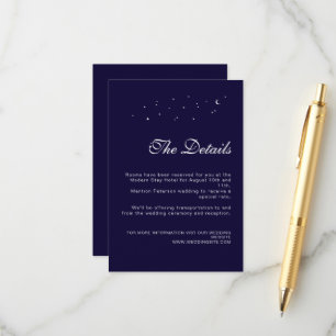 Elegante Celestial Midnight Blue Wedding Details Informatiekaartje